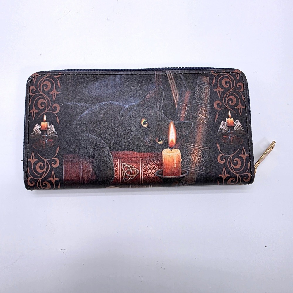 Lisa Parker The Witching Hour Black Cat Gothic Zip Around Wallet Organizer